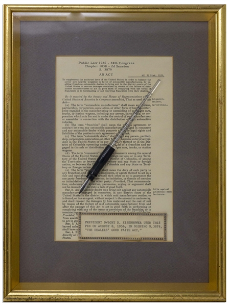 Dwight D. Eisenhower Bill Signing Pen Used as President to Sign The Automobile Dealers Act